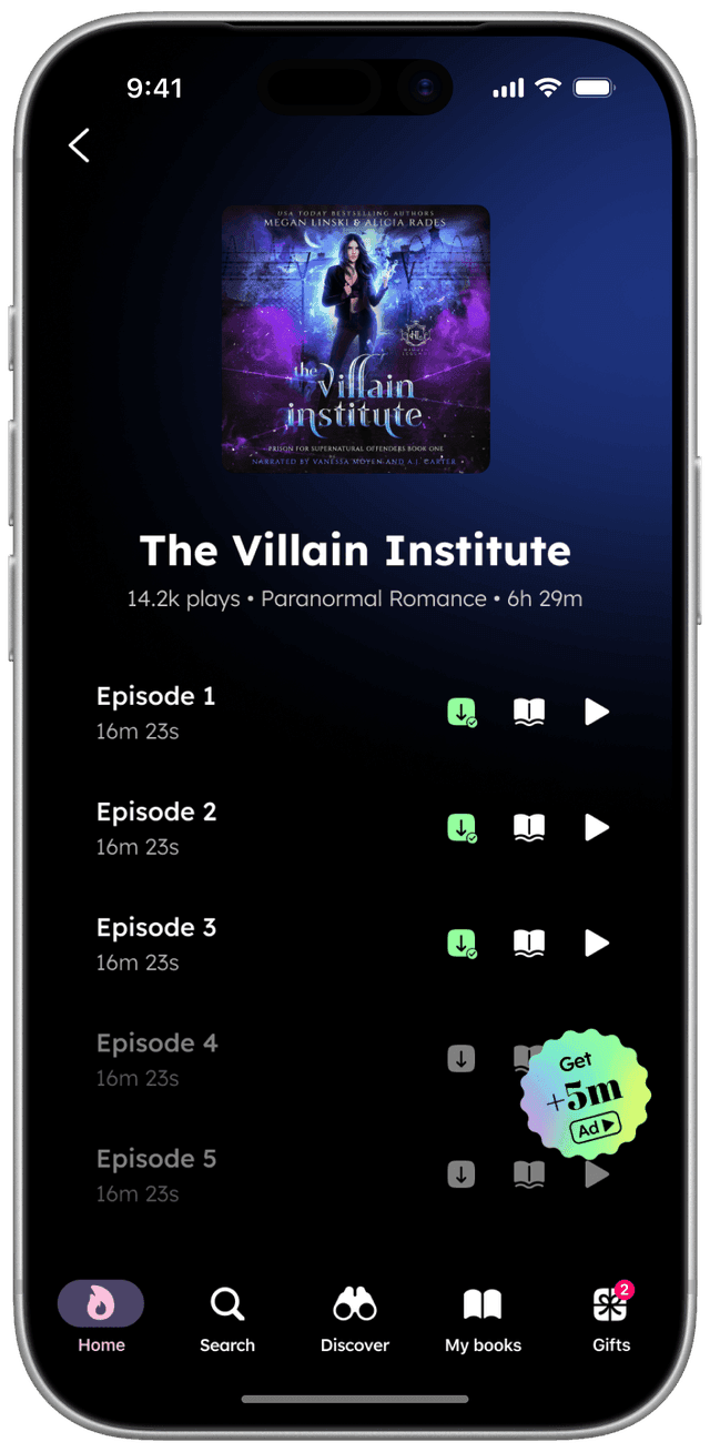 Offline Mode — downloaded episodes on a book
