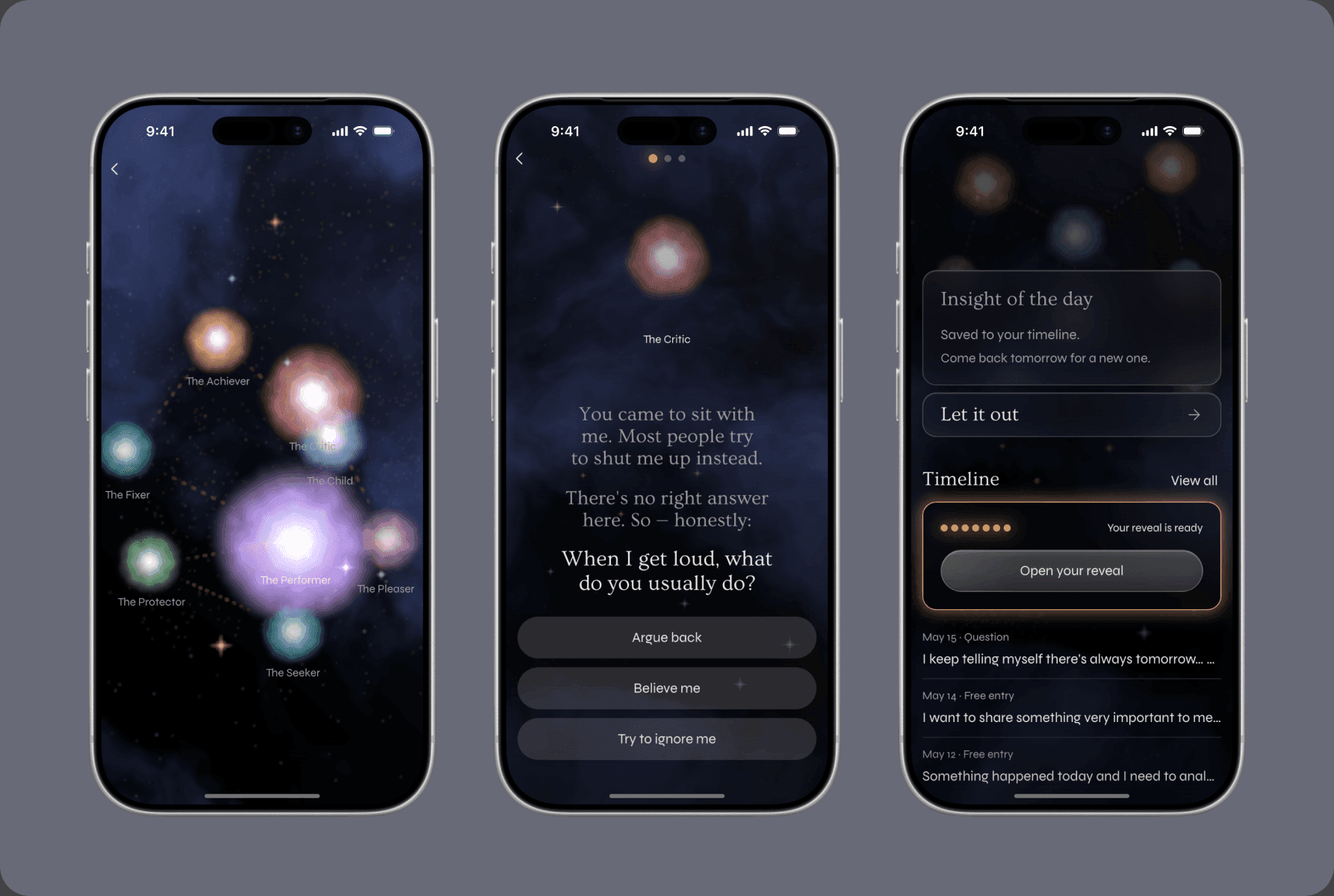 The constellation, a conversation with a part, and daily insights