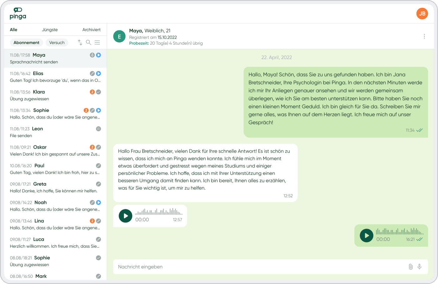 Pinga — psychologist inbox